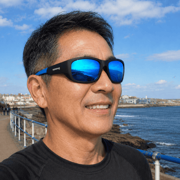 Originals | Black & Blue Sunglasses with Blue Standard Lenses with foam insert, image 2.