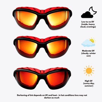 Pursuit | Black & Red Photochromic Sunglasses with Electric Red Lenses