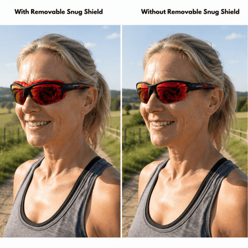 Pursuit | Black & Red Photochromic Sunglasses with Electric Red Lenses with foam insert, image 4.