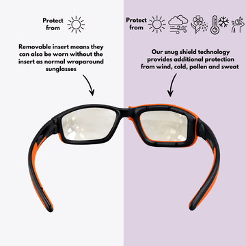 Pursuit | Black & Orange Sunglasses with Orange Standard Lenses with foam insert, image 4.