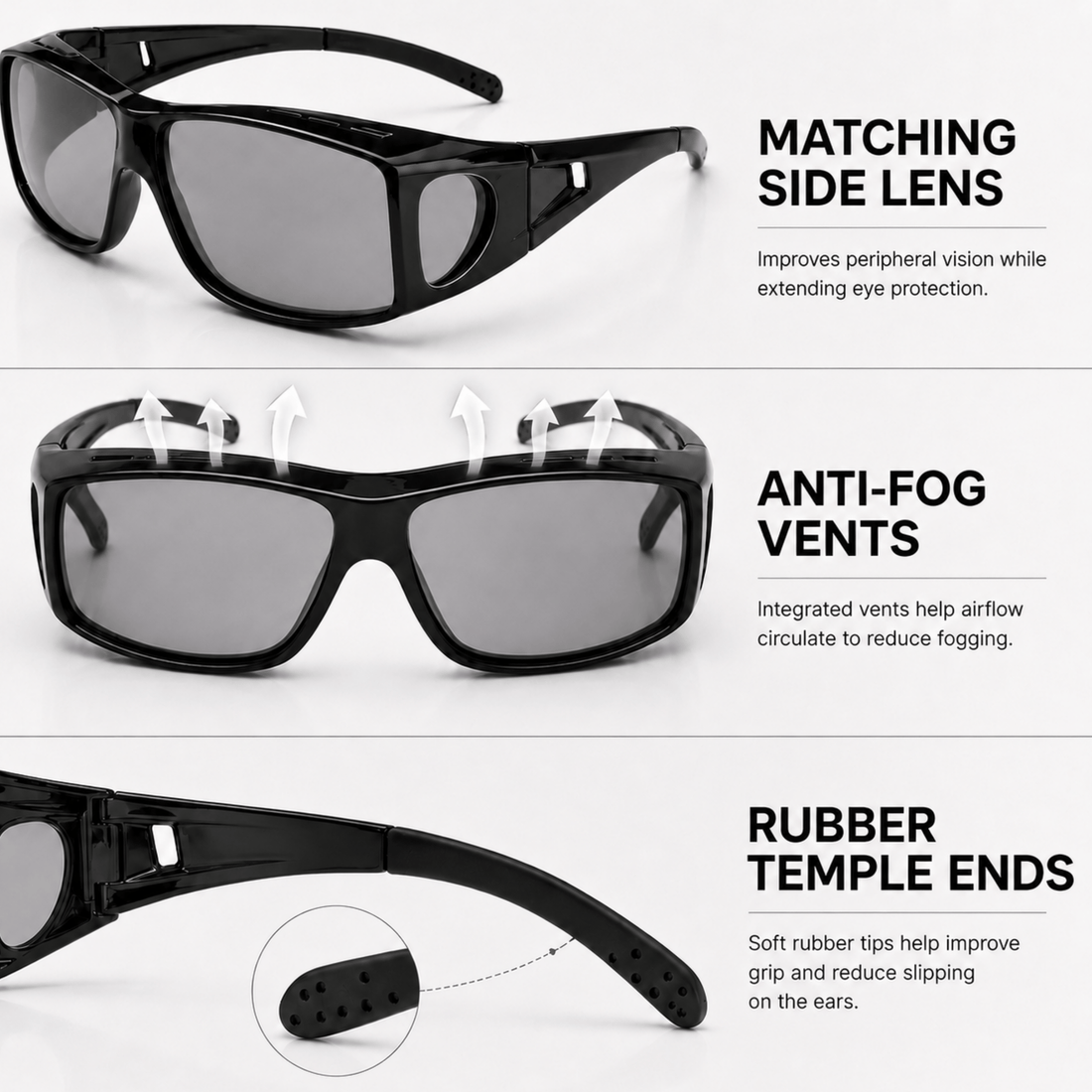 Fitovers | Black Photochromic Sunglasses with Black Lenses, image 5.