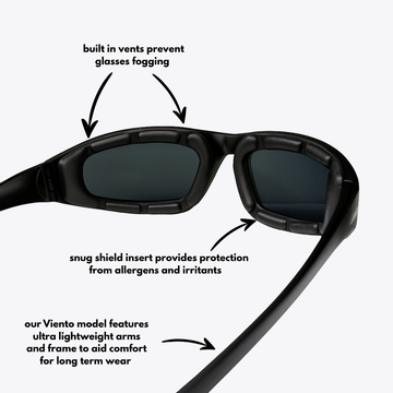 Viento | Black Sunglasses with Black Standard Lenses with foam insert, image 5.