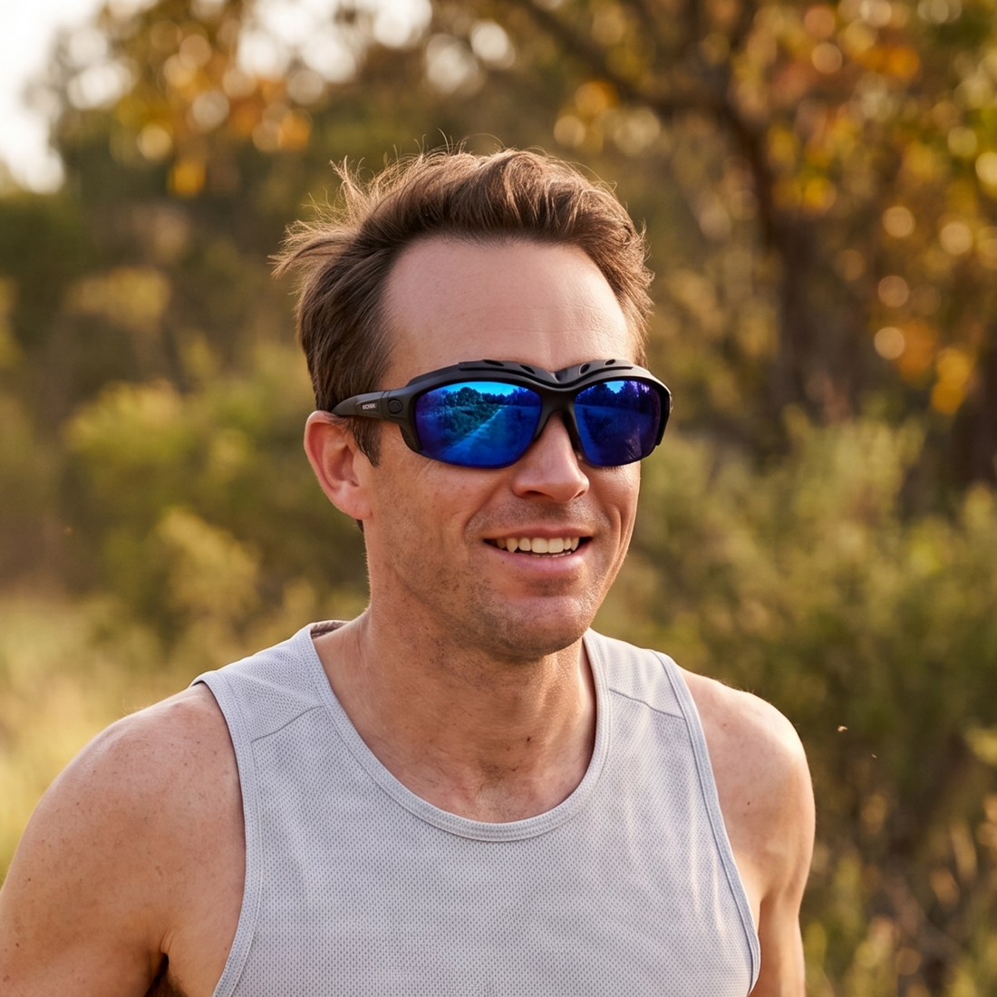 Pursuit | Black Photochromic Sunglasses with Blue Lenses with foam insert, image 8.