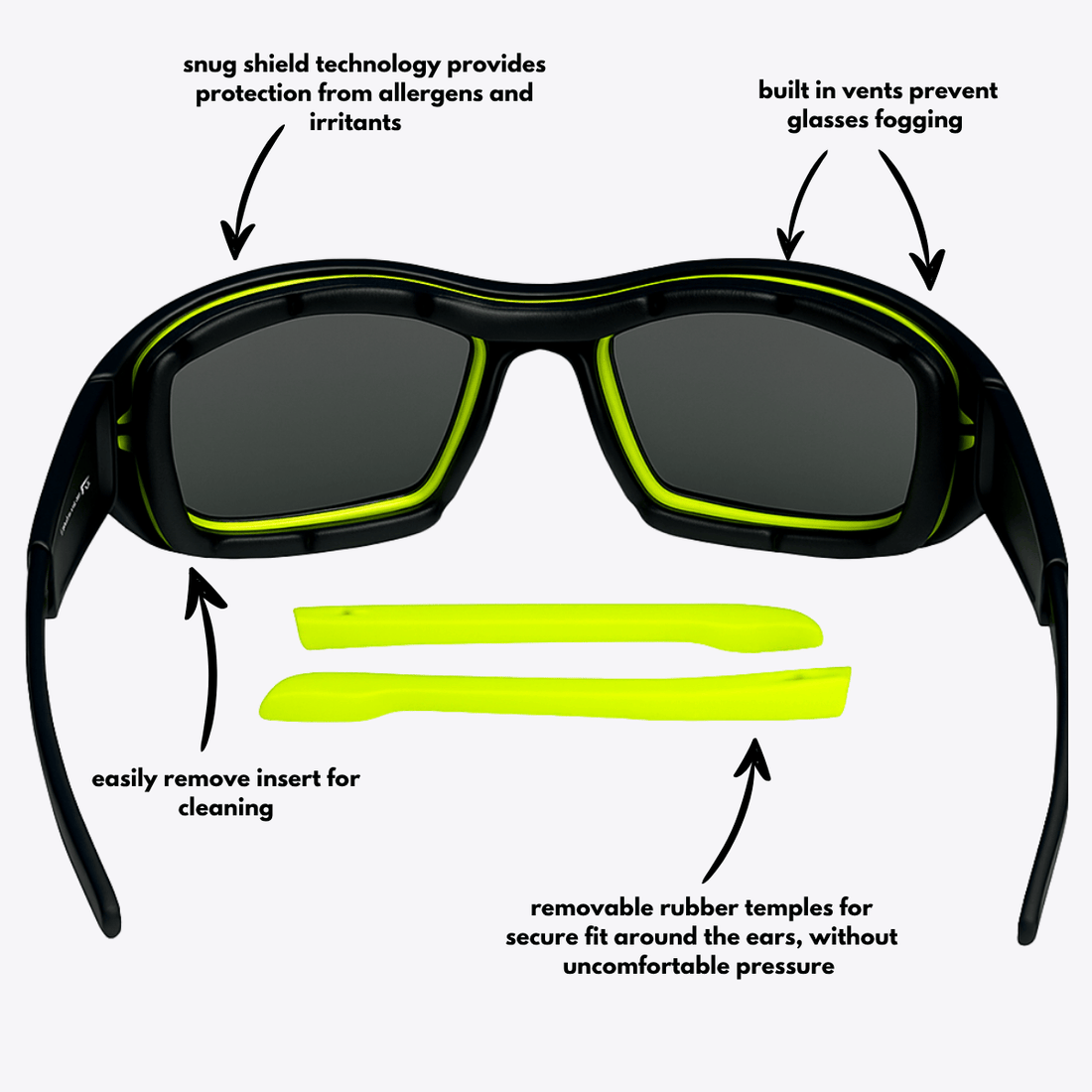 Originals | Black & Lime Sunglasses with Blue Standard Lenses with foam insert, image 6.