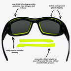 Originals | Black & Lime Sunglasses with Blue Standard Lenses with foam insert, image 6.