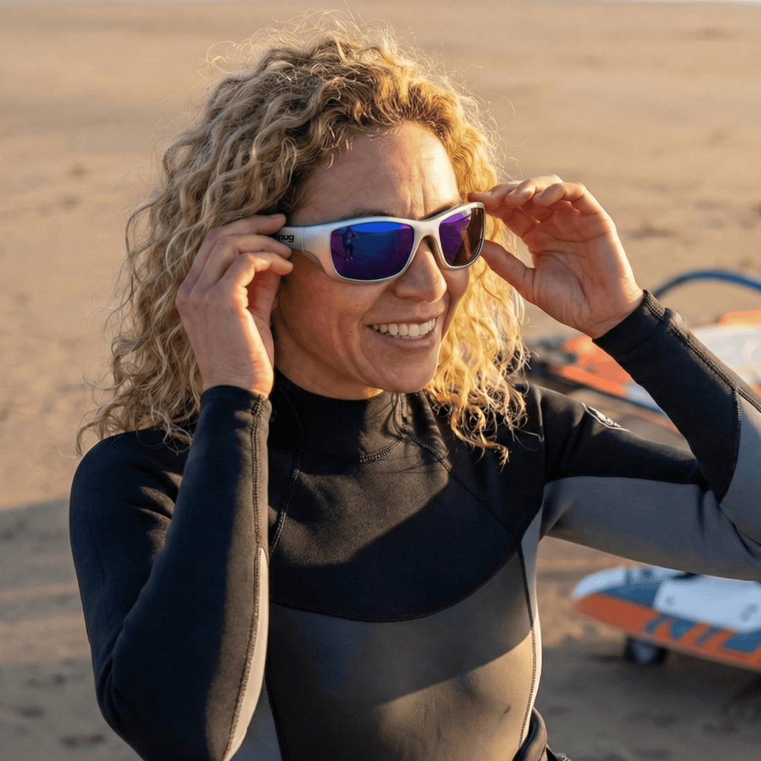 Originals | Silver & Black Sunglasses with Purple Polarized Lenses with foam insert, image 2.