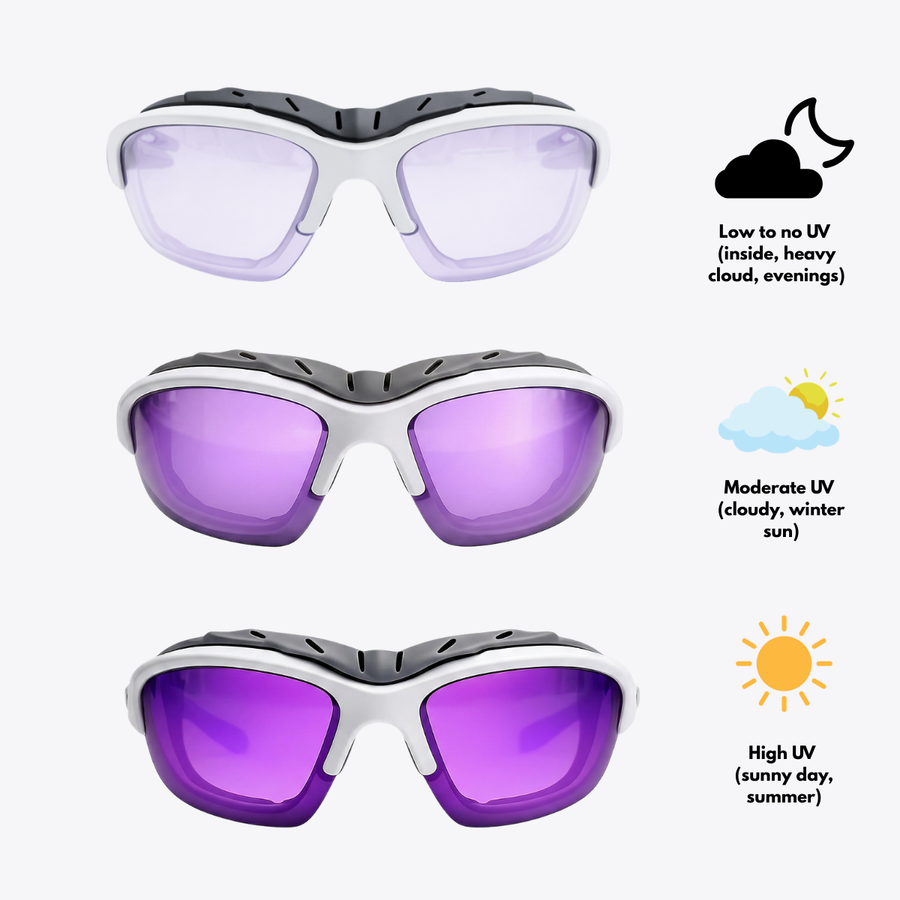 Pursuit | White & Grey | Purple Lens | Photochromic