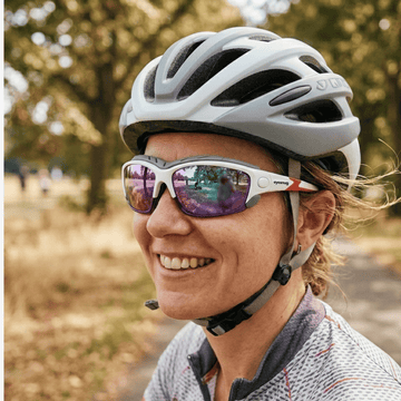 Pursuit | White & Grey Photochromic Sunglasses with Purple Lenses with foam insert, image 2.