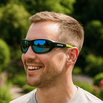 Originals | Black & Lime Sunglasses with Blue Standard Lenses with foam insert, image 2.
