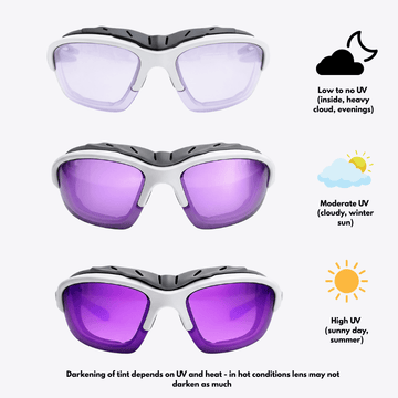 Pursuit | White & Grey Photochromic Sunglasses with Purple Lenses