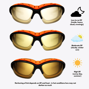 Pursuit | Black & Orange Photochromic Sunglasses with Gold Lenses