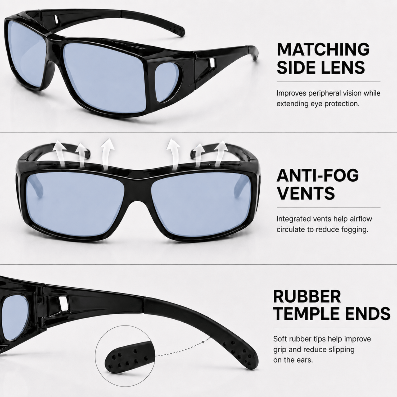 Fitovers | Black Sunglasses with Blue Polarized Lenses, image 5.