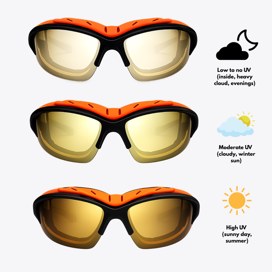 Pursuit | Black & Orange | Gold Lens | Photochromic