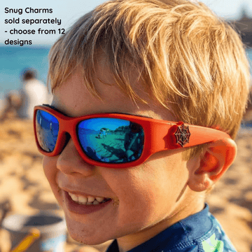 Red Kids Sunglasses with REVO Lens, Snug Fit, Ages 3-5, image 2.