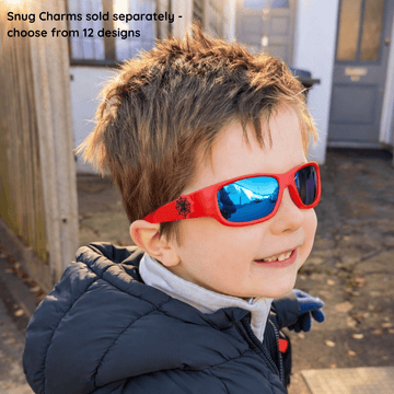 Red Kids Sunglasses with REVO Lens, Snug Fit, Ages 3-5, image 5.