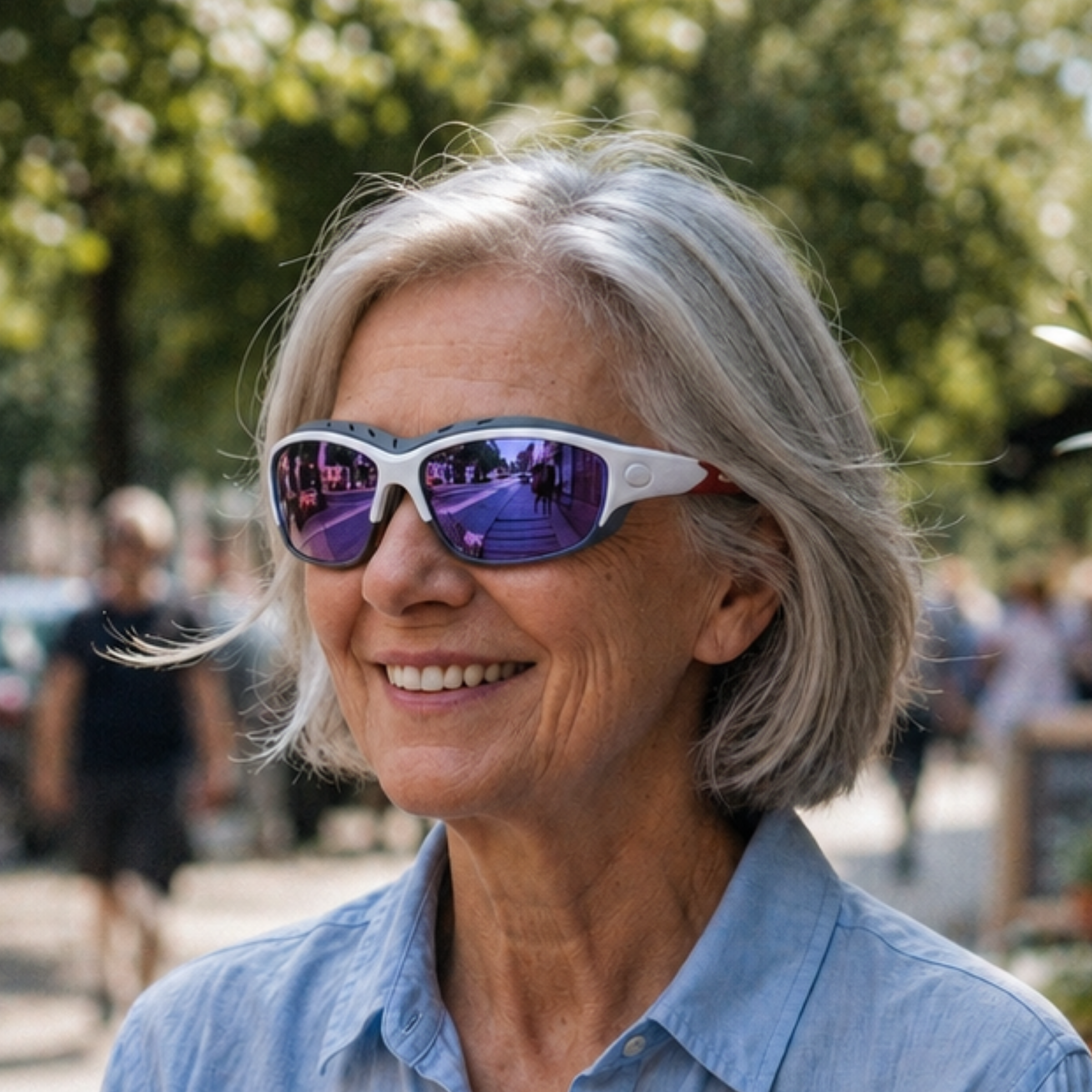 Pursuit | White & Grey Photochromic Sunglasses with Purple Lenses with foam insert, image 6.