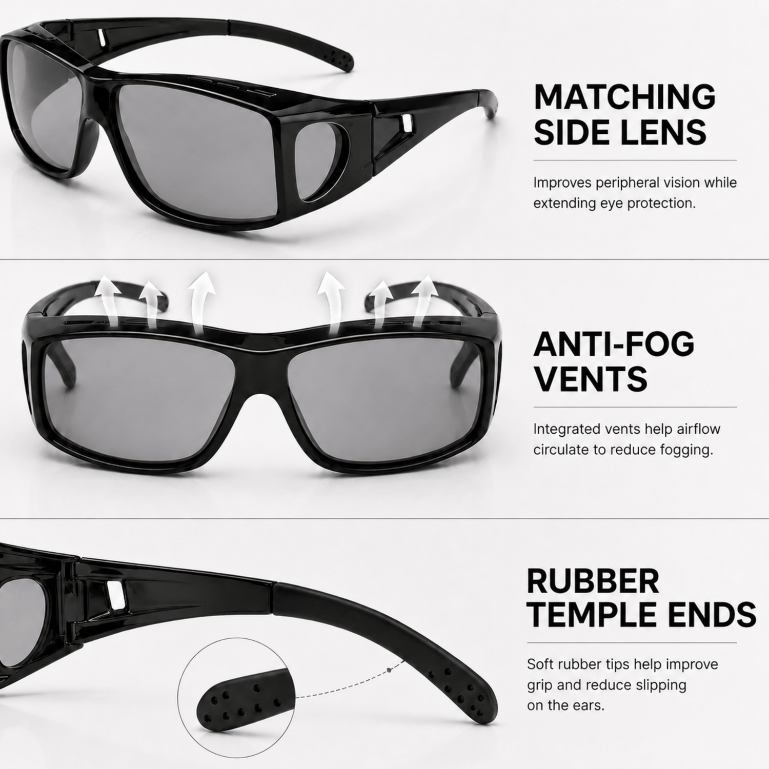 Fitovers | Black Photochromic Sunglasses with Black Lenses, image 5.