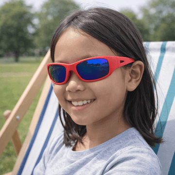 Red Kids Sunglasses with REVO Lens, Snug Fit, Ages 6+, image 5.