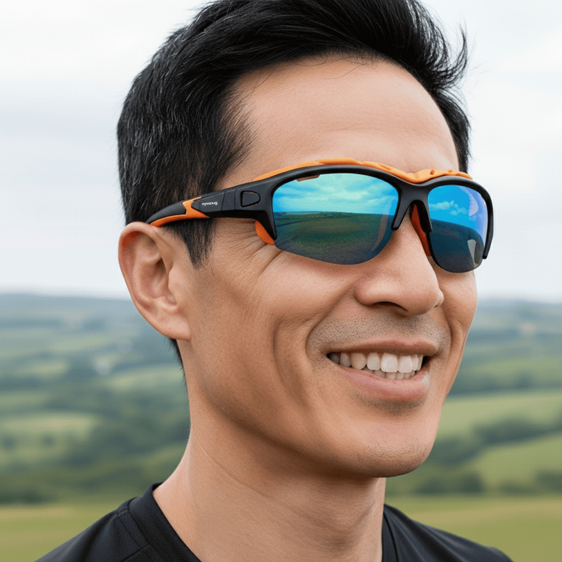 Pursuit | Black & Orange Sunglasses with Orange Standard Lenses with foam insert, image 2.