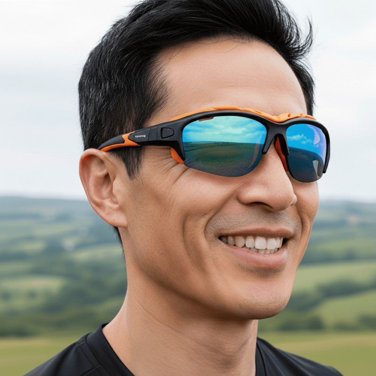 Pursuit | Black & Orange Sunglasses with Orange Standard Lenses with foam insert, image 2.