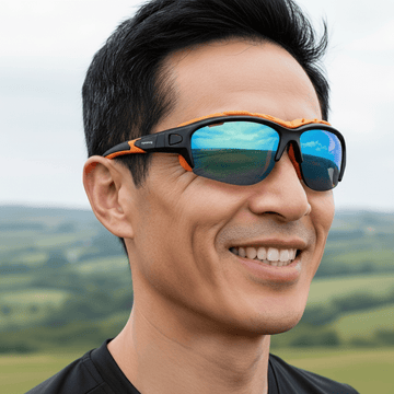 Pursuit | Black & Orange Sunglasses with Orange Standard Lenses with foam insert, image 2.
