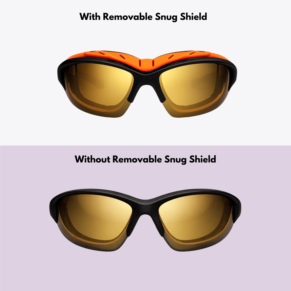 Pursuit | Black & Orange Photochromic Sunglasses with Gold Lenses with foam insert, image 5.