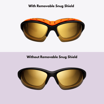 Pursuit | Black & Orange Photochromic Sunglasses with Gold Lenses with foam insert, image 5.