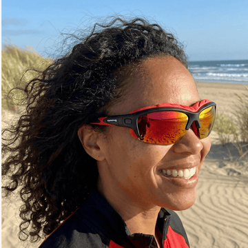 Pursuit | Black & Red Photochromic Sunglasses with Electric Red Lenses with foam insert, image 5.