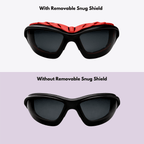 Pursuit | Black & Red Sunglasses with Black Standard Lenses with foam insert, image 3.