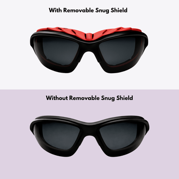 Pursuit | Black & Red Sunglasses with Black Standard Lenses with foam insert, image 3.
