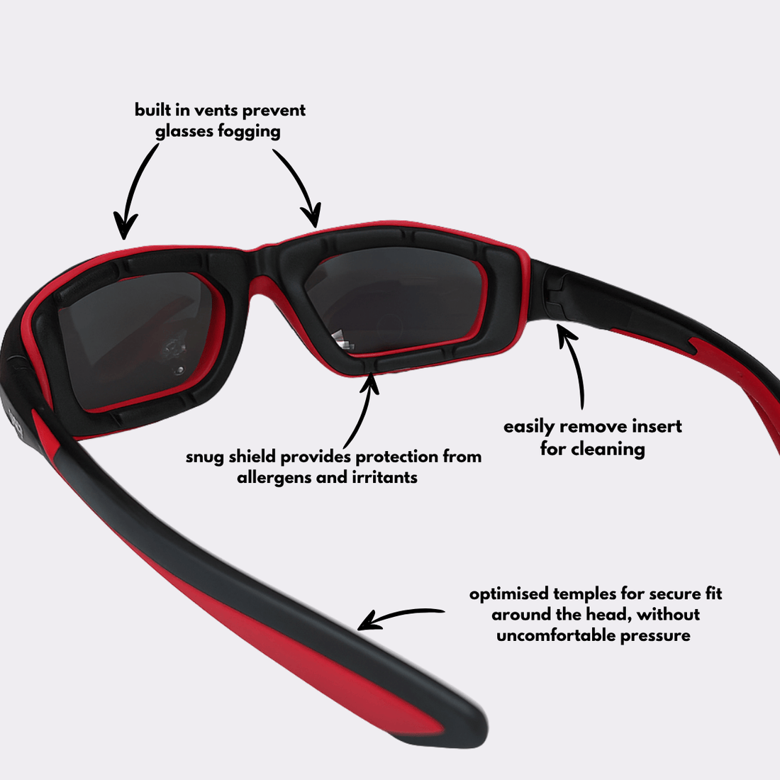 Pursuit | Black & Red Sunglasses with Iridium Standard Lenses with foam insert, image 9.