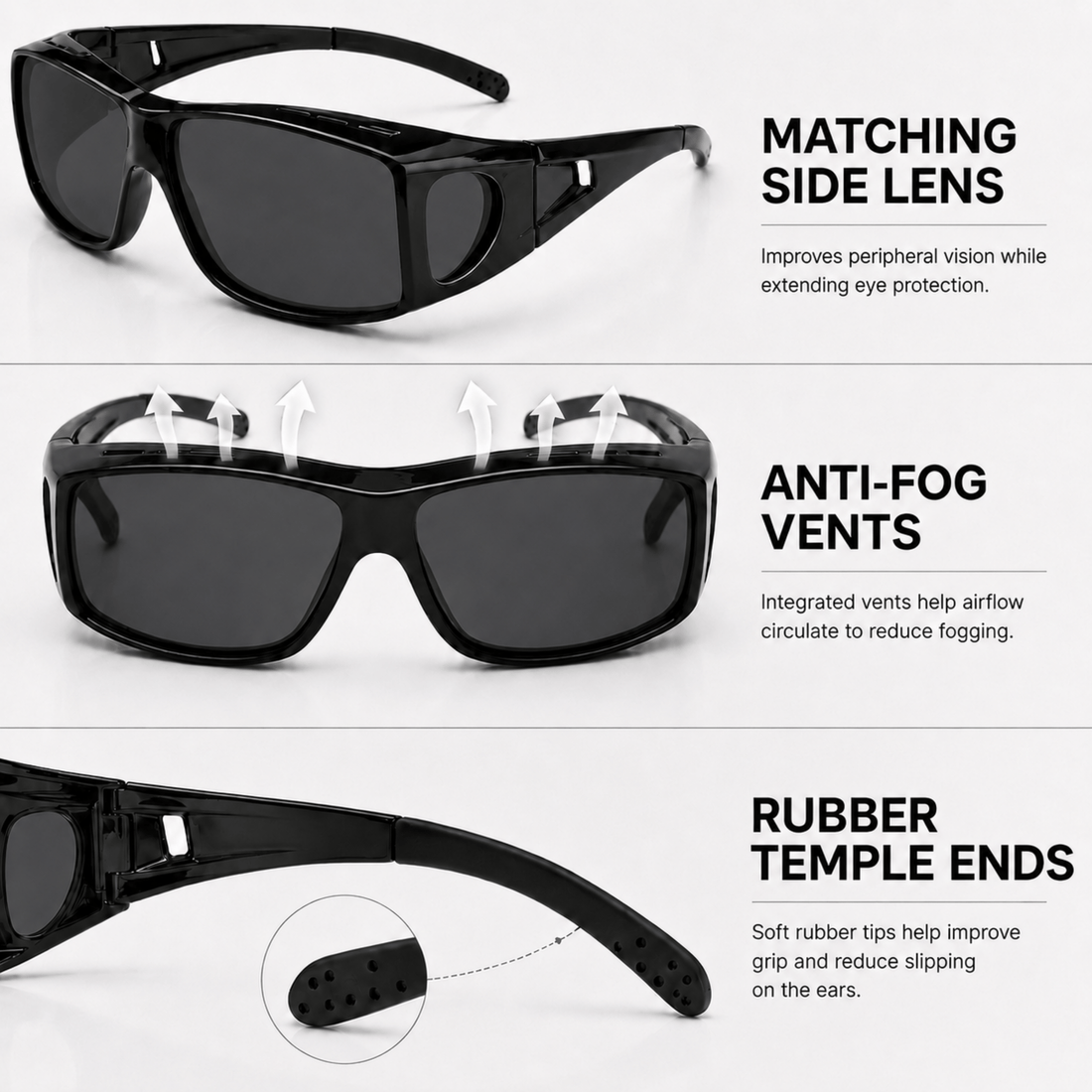 Fitovers | Black Sunglasses with Black Polarized Lenses, image 4.