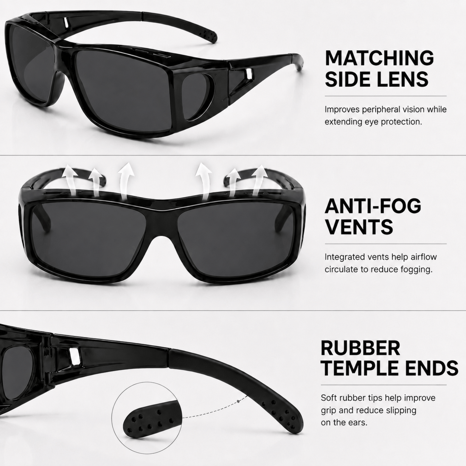 Fitovers | Black Sunglasses with Black Polarized Lenses, image 4.
