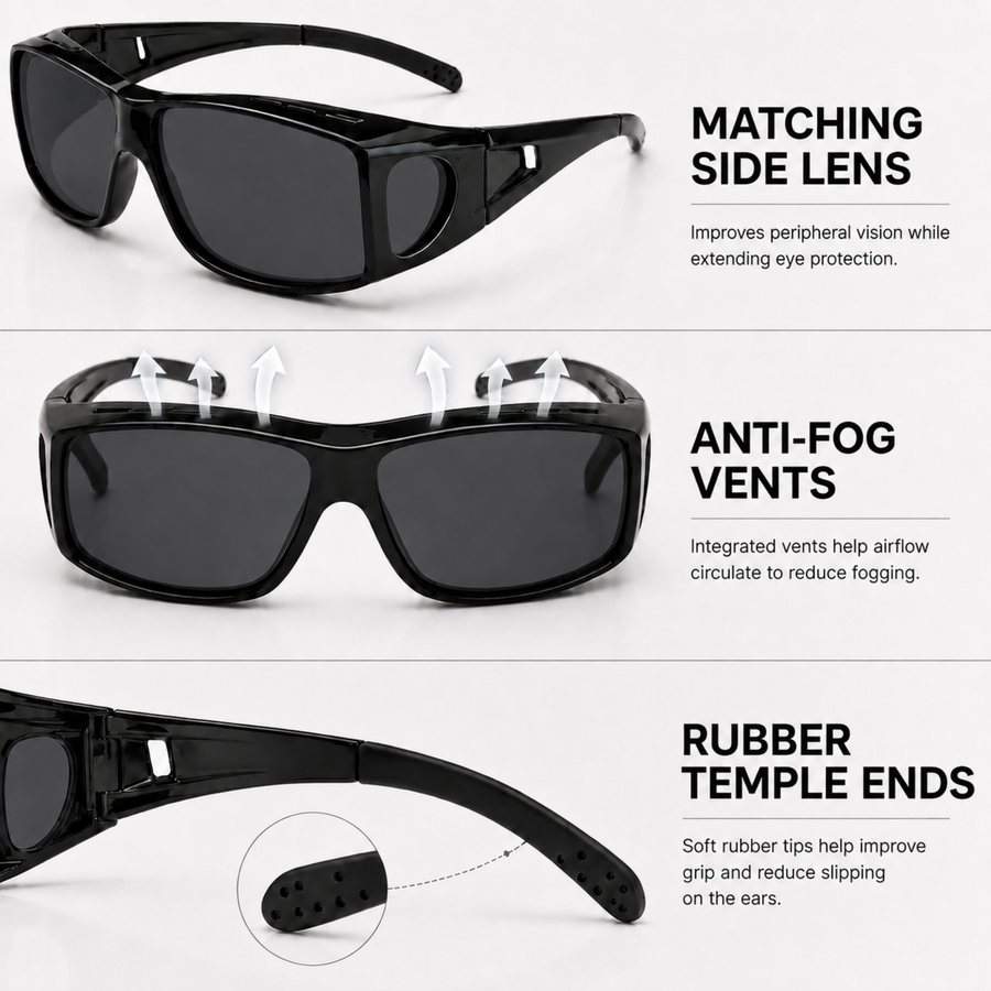 Fitovers | Black Sunglasses with Black Polarized Lenses