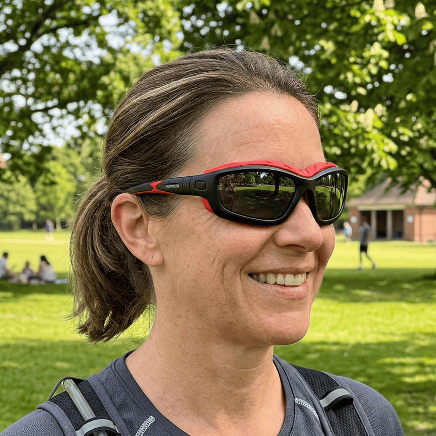 Pursuit | Black & Red Photochromic Sunglasses with Black Lenses with foam insert, image 9.