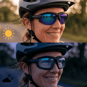 Pursuit | Black Photochromic Sunglasses with Blue Lenses with foam insert, image 5.