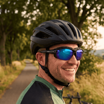 Pursuit | Black Photochromic Sunglasses with Blue Lenses with foam insert, image 2.