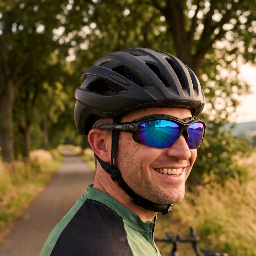 Pursuit | Black Photochromic Sunglasses with Blue Lenses