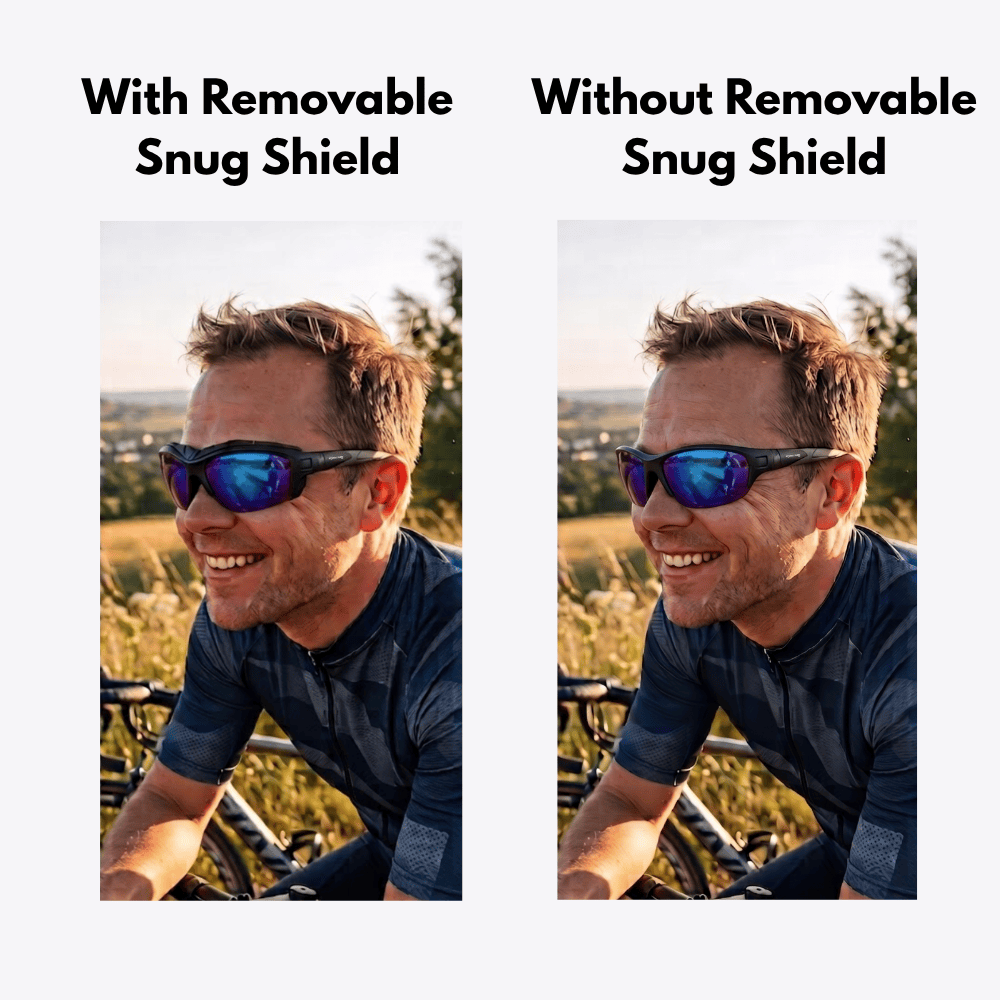 Pursuit | Black Photochromic Sunglasses with Blue Lenses with foam insert, image 7.
