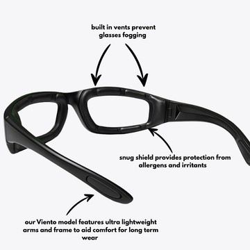 Viento | Black Glasses with Clear Standard Lenses with foam insert, image 4.