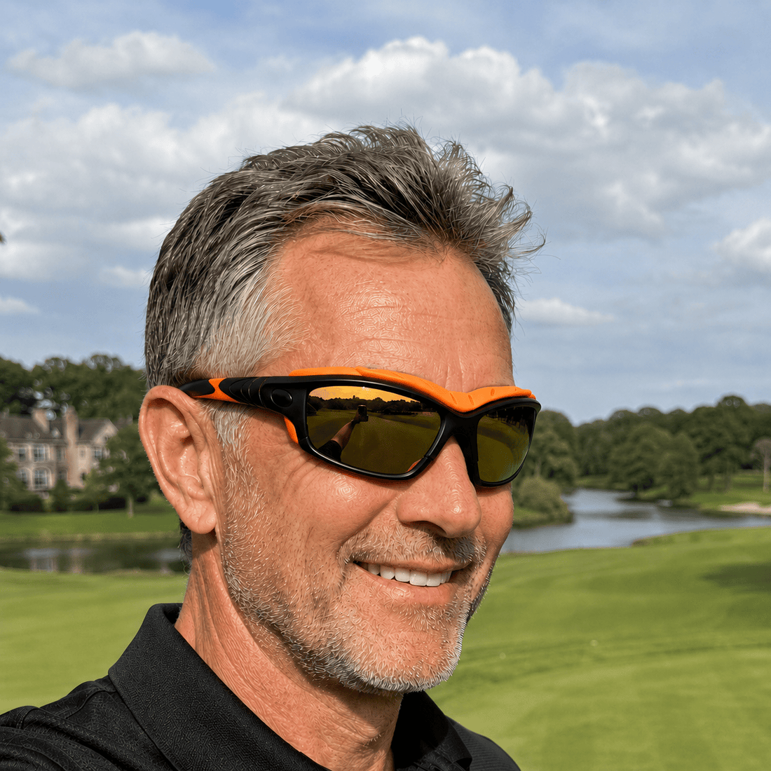 Pursuit | Black & Orange Photochromic Sunglasses with Gold Lenses with foam insert, image 2.
