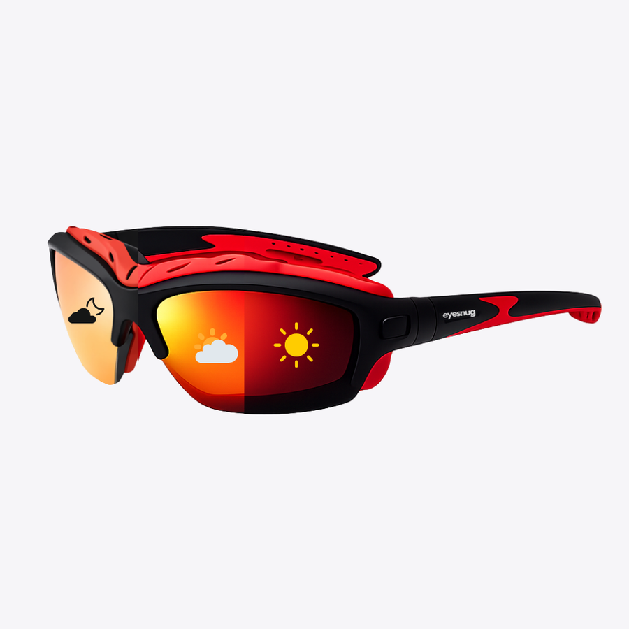 Pursuit | Black & Red Photochromic Sunglasses with Electric Red Lenses