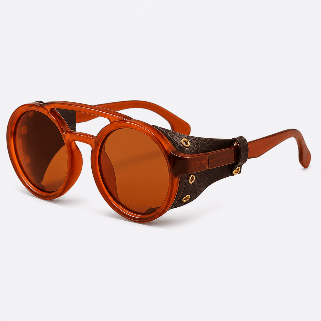 Eyesnug Explorer Classic Tan round sunglasses with tan lenses and protective side shields