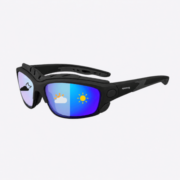 Pursuit | Black Photochromic Sunglasses with Blue Lenses