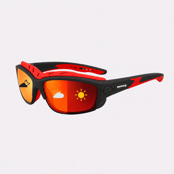 Pursuit | Black & Red Photochromic Sunglasses with Electric Red Lenses
