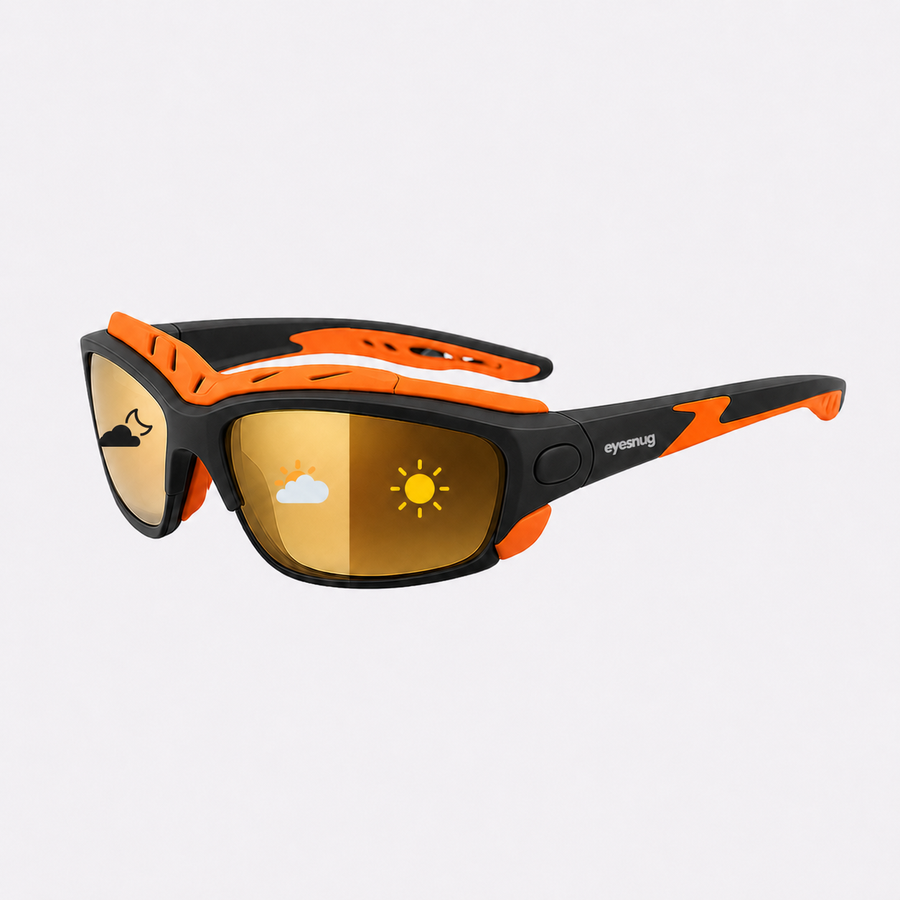 Pursuit | Black & Orange Photochromic Sunglasses with Gold Lenses